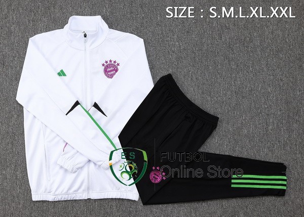 Conjunto Completo Ropa Deportiva Con Cremallera Larga Bayern Munich 2023/2024 Blanco Negro Purpura