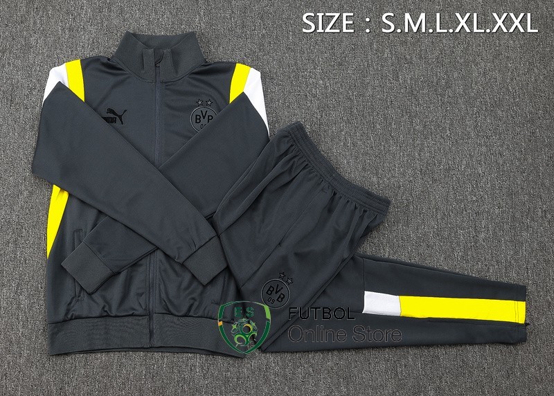 Conjunto Completo Ropa Deportiva Con Cremallera Larga Borussia Dortmund 2023/2024 Gris Amarillo
