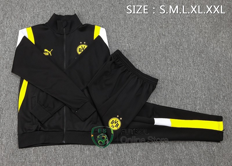 Conjunto Completo Ropa Deportiva Con Cremallera Larga Borussia Dortmund 2023/2024 Negro Amarillo Blanco