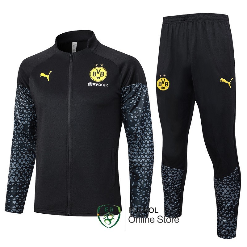 Conjunto Completo Ropa Deportiva Con Cremallera Larga Borussia Dortmund 2023/2024 Negro Gris