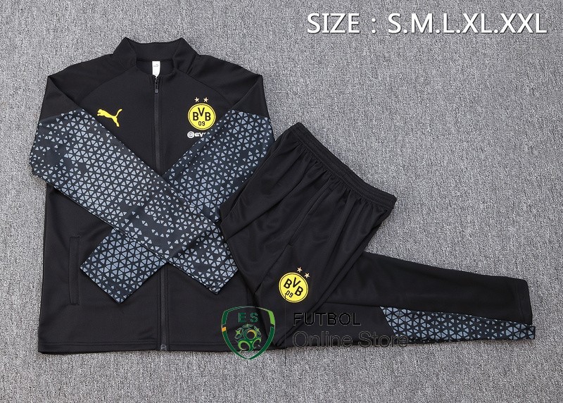Conjunto Completo Ropa Deportiva Con Cremallera Larga Borussia Dortmund 2023/2024 Negro Gris