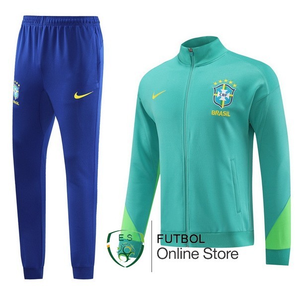 Conjunto Completo Ropa Deportiva Con Cremallera Larga Brasil 2023 Azul I Verde