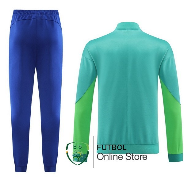 Conjunto Completo Ropa Deportiva Con Cremallera Larga Brasil 2023 Azul I Verde