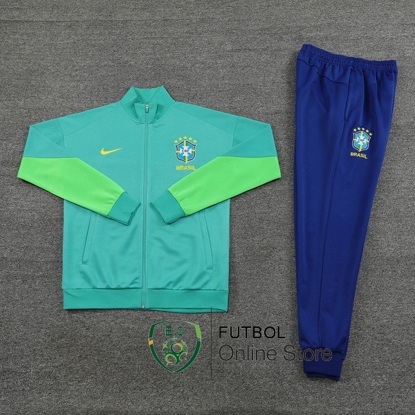 Conjunto Completo Ropa Deportiva Con Cremallera Larga Brasil 2023 Azul I Verde