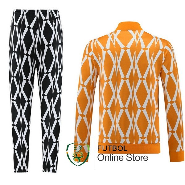 Conjunto Completo Ropa Deportiva Con Cremallera Larga Costa De Marfil 2023 Negro Naranja