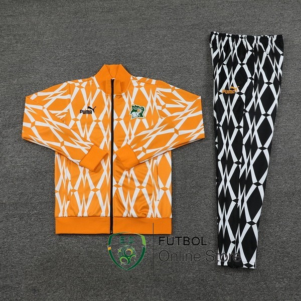 Conjunto Completo Ropa Deportiva Con Cremallera Larga Costa De Marfil 2023 Negro Naranja
