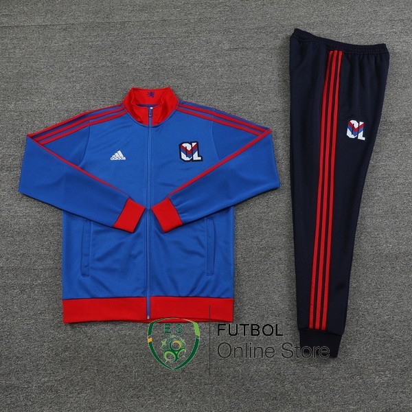 Conjunto Completo Ropa Deportiva Con Cremallera Larga Lyon 2023/2024 Azul Rojo