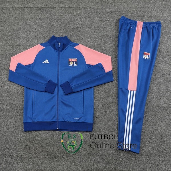 Conjunto Completo Ropa Deportiva Con Cremallera Larga Lyon 2023/2024 Azul Rosa
