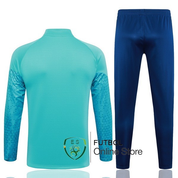 Conjunto Completo Ropa Deportiva Con Cremallera Larga Marsella 2023/2024 Verde Azul