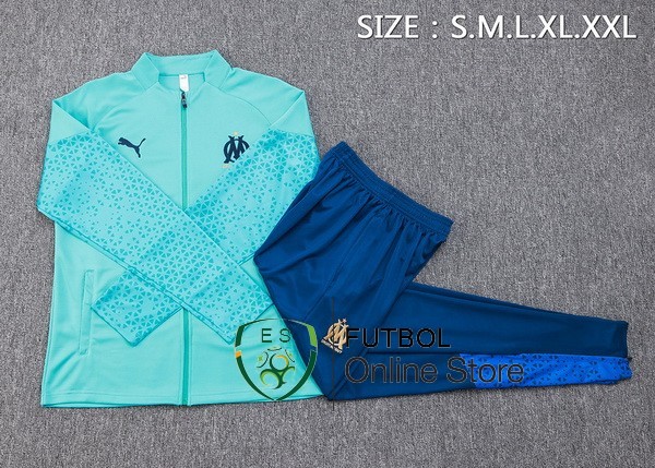 Conjunto Completo Ropa Deportiva Con Cremallera Larga Marsella 2023/2024 Verde Azul