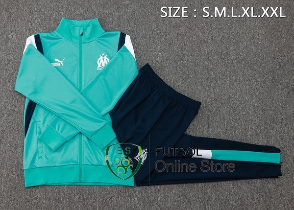 Conjunto Completo Ropa Deportiva Con Cremallera Larga Marsella 2023/2024 Verde Blanco Azul