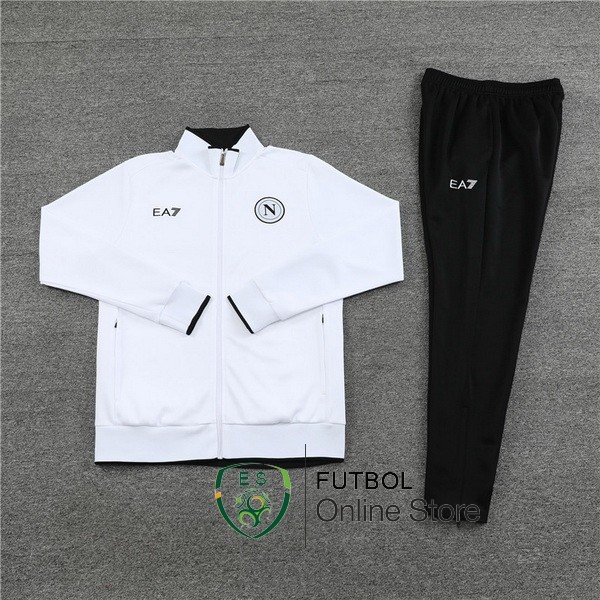 Conjunto Completo Ropa Deportiva Con Cremallera Larga Napoli 2023/2024 Blanco Negro