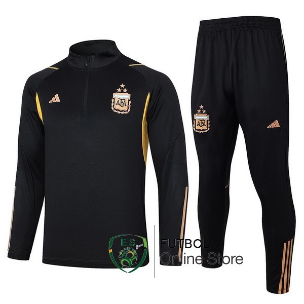 Conjunto Completo Sudadera Entrenamiento Argentina 2023 Negro II Amarillo