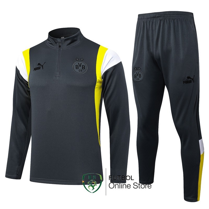 Conjunto Completo Sudadera Entrenamiento Borussia Dortmund 2023/2024 Gris Amarillo