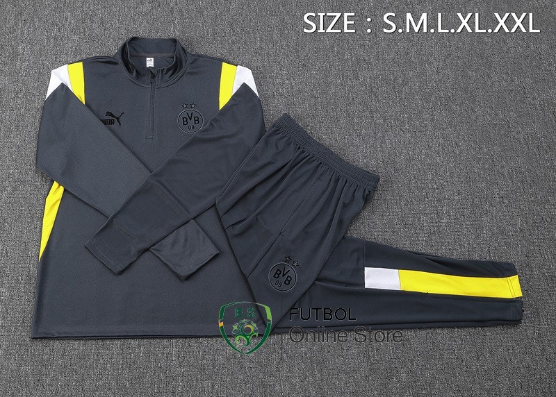 Conjunto Completo Sudadera Entrenamiento Borussia Dortmund 2023/2024 Gris Amarillo