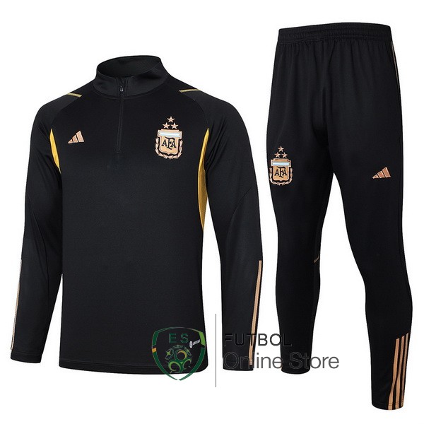 Conjunto Completo Sudadera Entrenamiento Ninos Argentina 2023 Negro II Amarillo