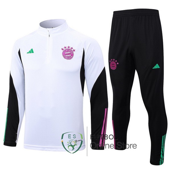 Conjunto Completo Sudadera Entrenamiento Ninos Bayern Munich 23/2024 Blanco Negro Purpura