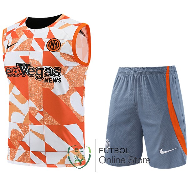 Entrenamiento Sin Mangas Conjunto Completo Inter Milan 2023/2024 Naranja Blanco Gris