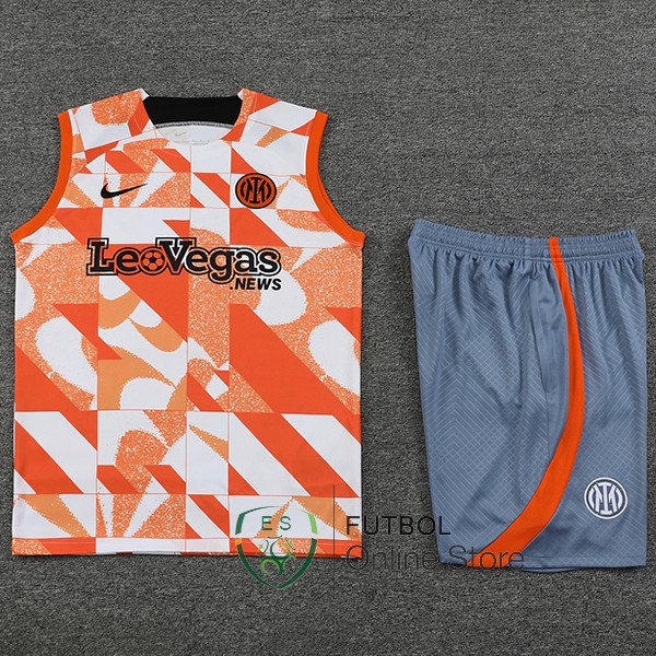 Entrenamiento Sin Mangas Conjunto Completo Inter Milan 2023/2024 Naranja Blanco Gris