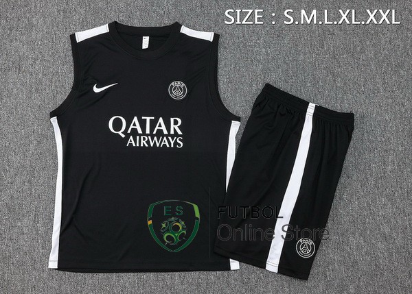 Entrenamiento Sin Mangas Conjunto Completo Paris Saint Germain 2023/2024 Negro Blanco