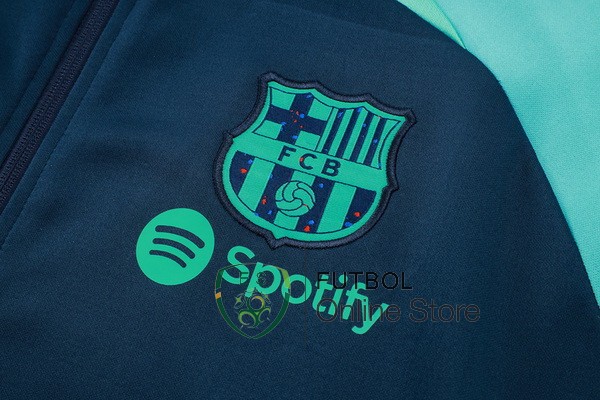 Conjunto Completo Ropa Deportiva Con Cremallera Larga Barcelona Azul Marino Verde 2023/2024