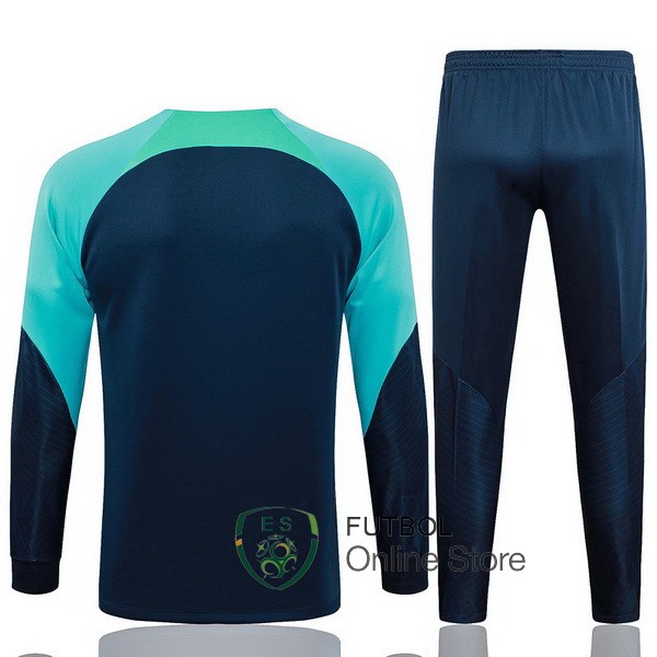 Conjunto Completo Ropa Deportiva Con Cremallera Larga Barcelona Azul Marino Verde 2023/2024