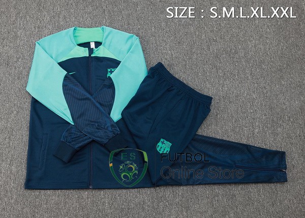 Conjunto Completo Ropa Deportiva Con Cremallera Larga Barcelona Azul Marino Verde 2023/2024