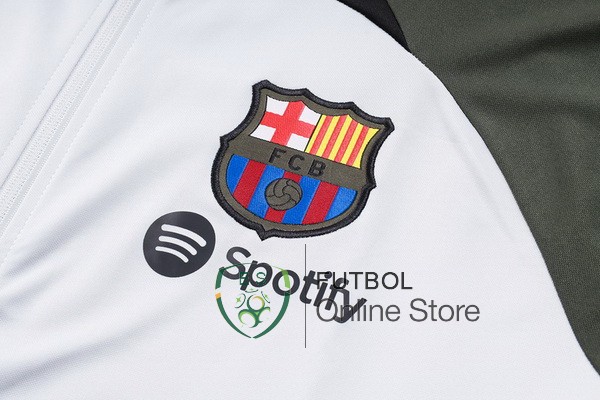 Conjunto Completo Ropa Deportiva Con Cremallera Larga Barcelona Blanco Verde 2023/2024