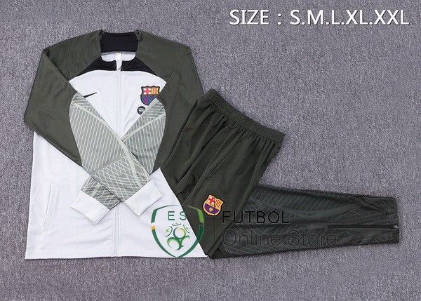 Conjunto Completo Ropa Deportiva Con Cremallera Larga Barcelona Blanco Verde 2023/2024