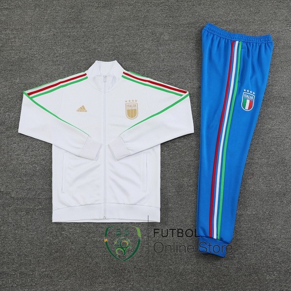 Conjunto Completo Ropa Deportiva Con Cremallera Larga Italia Blanco Azul 2024