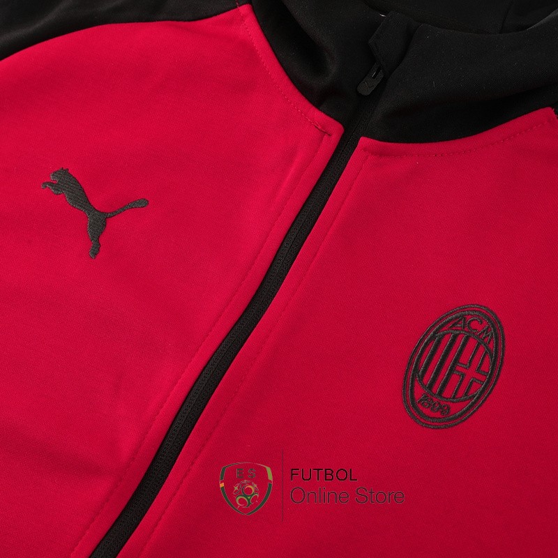 Conjunto Completo Chaqueta Con Capucha AC Milan 24/2025 Negro Rojo