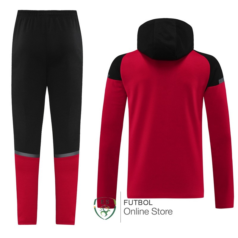 Conjunto Completo Chaqueta Con Capucha AC Milan 24/2025 Negro Rojo