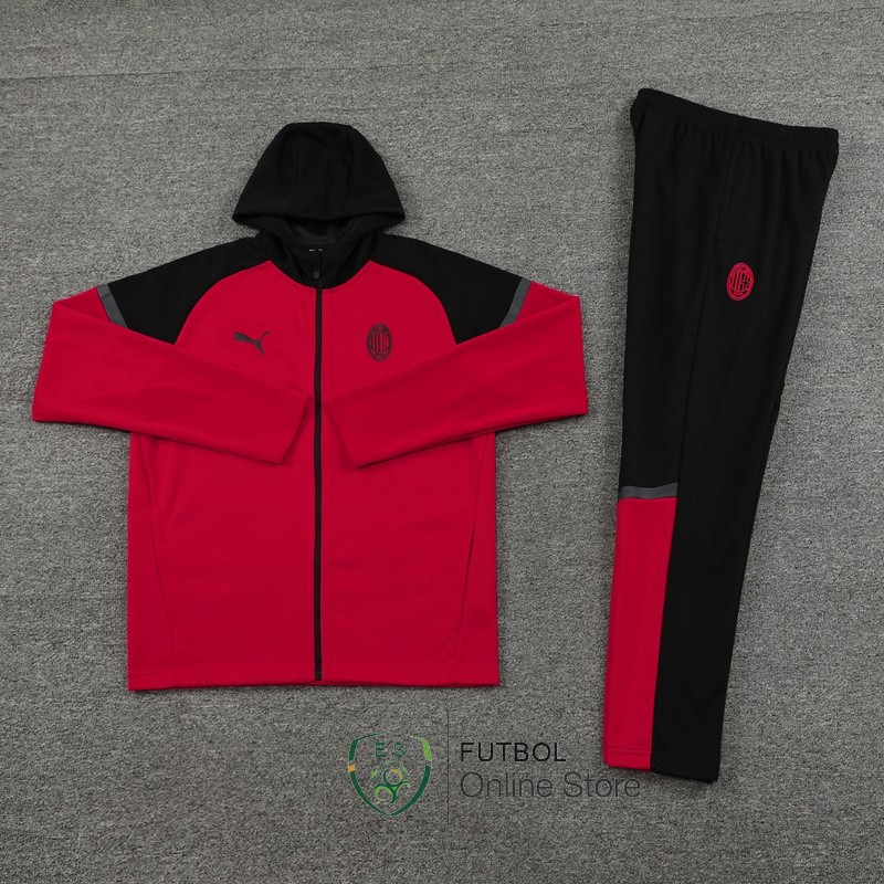Conjunto Completo Chaqueta Con Capucha AC Milan 24/2025 Negro Rojo