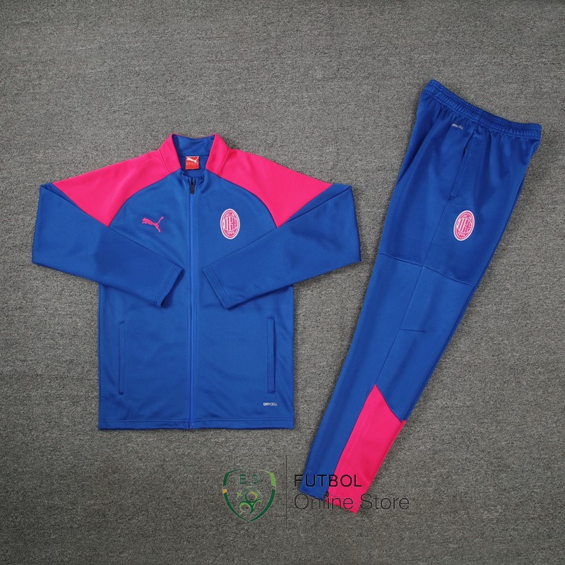 Conjunto Completo Ropa Deportiva Con Cremallera Larga AC Milan 24/2025 Azul Rosa