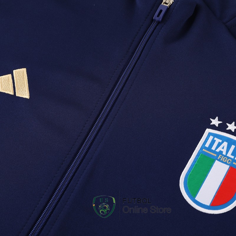Conjunto Completo Ropa Deportiva Con Cremallera Larga Italia 2024 Azul Marino