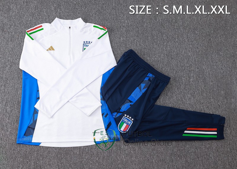 Conjunto Completo Sudadera Entrenamiento Italia 2024 Blanco Azul Marino