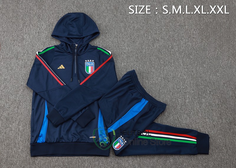Conjunto Completo Chaqueta Con Capucha Italia 2024 Azul Marino