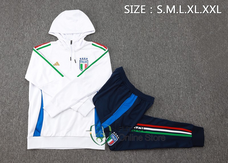 Conjunto Completo Chaqueta Con Capucha Italia 2024 Blanco