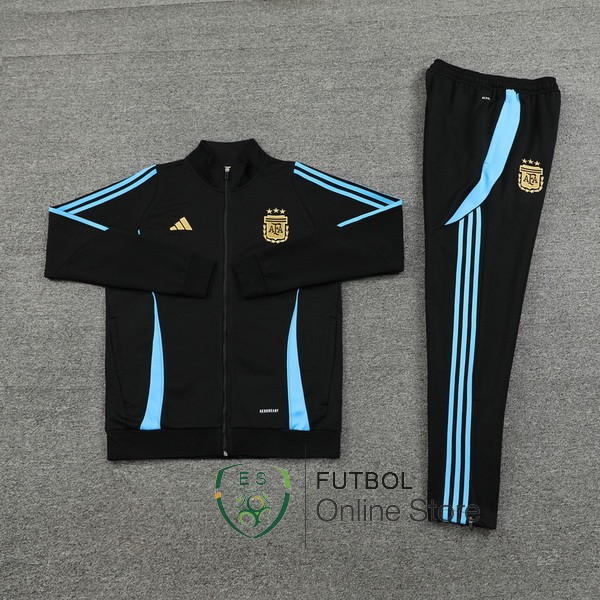 Conjunto Completo Ropa Deportiva Con Cremallera Larga Argentina 2024 Negro Azul