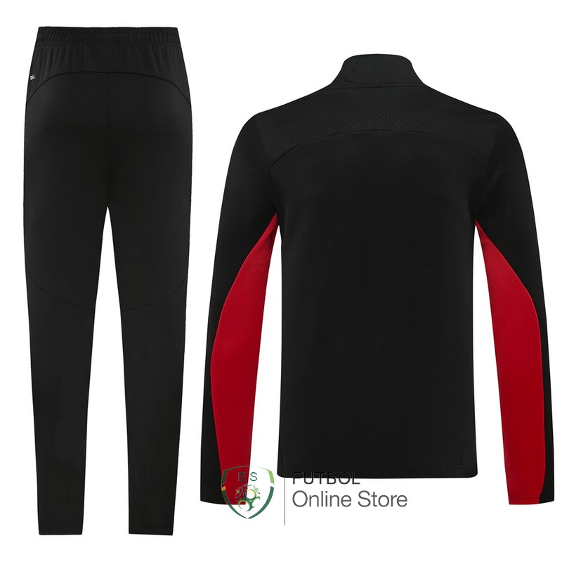 Conjunto Completo Ropa Deportiva Con Cremallera Larga AC Milan 24/2025 Negro Rojo