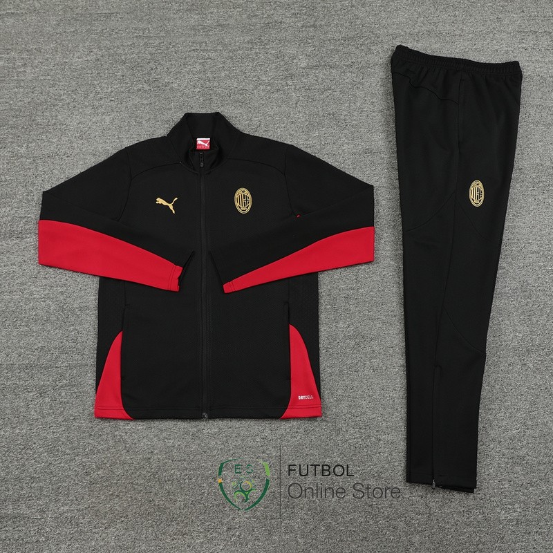 Conjunto Completo Ropa Deportiva Con Cremallera Larga AC Milan 24/2025 Negro Rojo