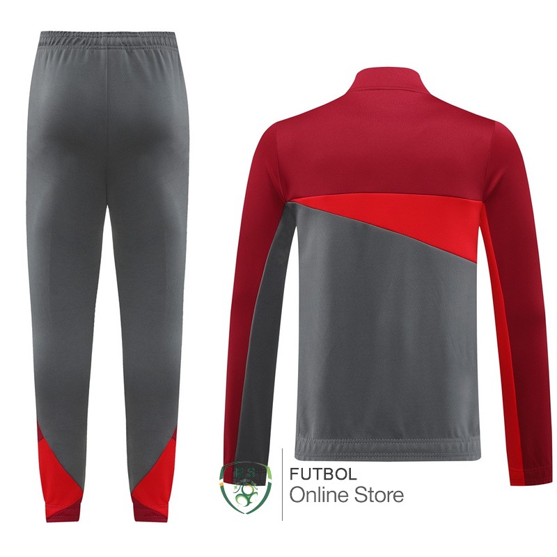 Conjunto Completo Ropa Deportiva Con Cremallera Larga AC Milan 24/2025 Rojo Gris