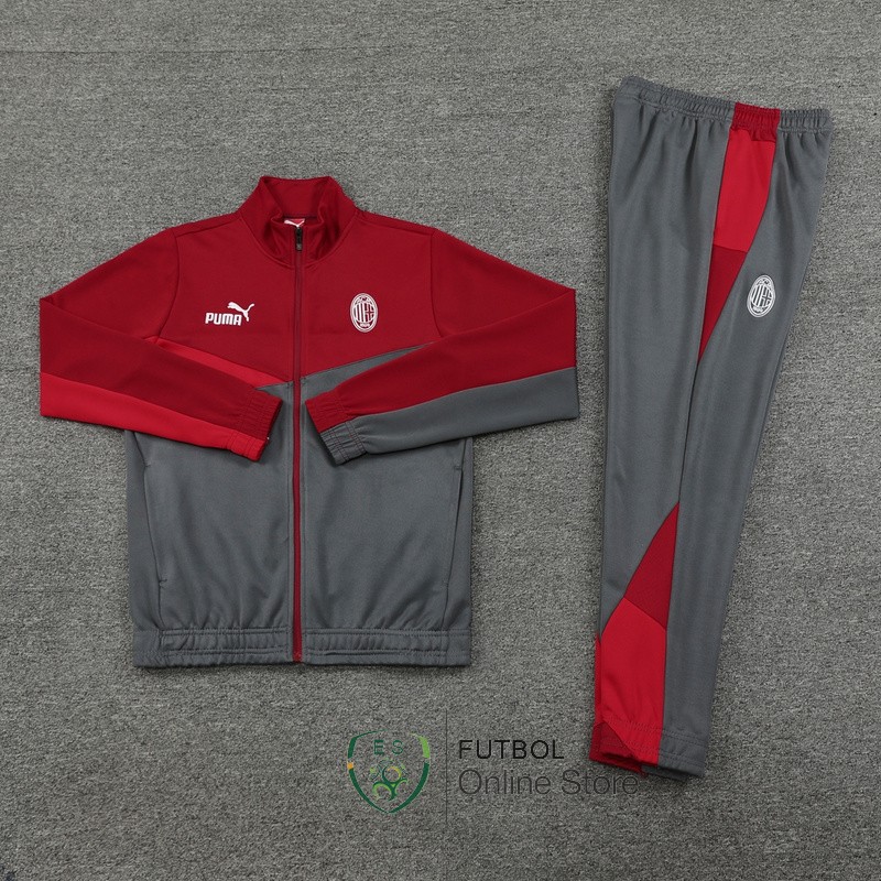 Conjunto Completo Ropa Deportiva Con Cremallera Larga AC Milan 24/2025 Rojo Gris