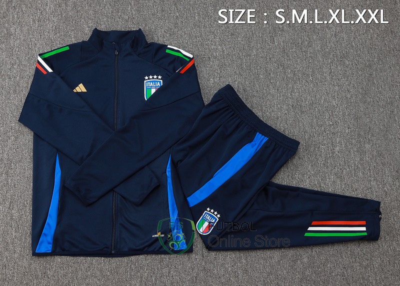 Conjunto Completo Ropa Deportiva Con Cremallera Larga Italia 2024 Azul I Marino