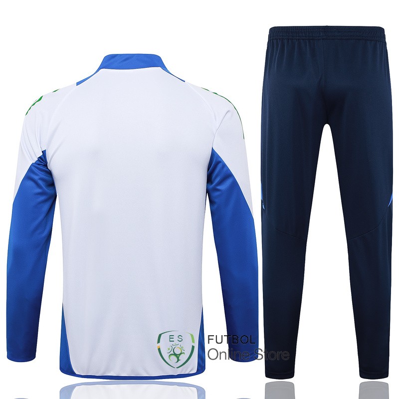 Conjunto Completo Ropa Deportiva Con Cremallera Larga Italia 2024 Blanco Azul Marino