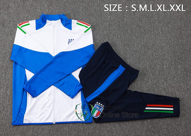 Conjunto Completo Ropa Deportiva Con Cremallera Larga Italia 2024 Blanco Azul Marino