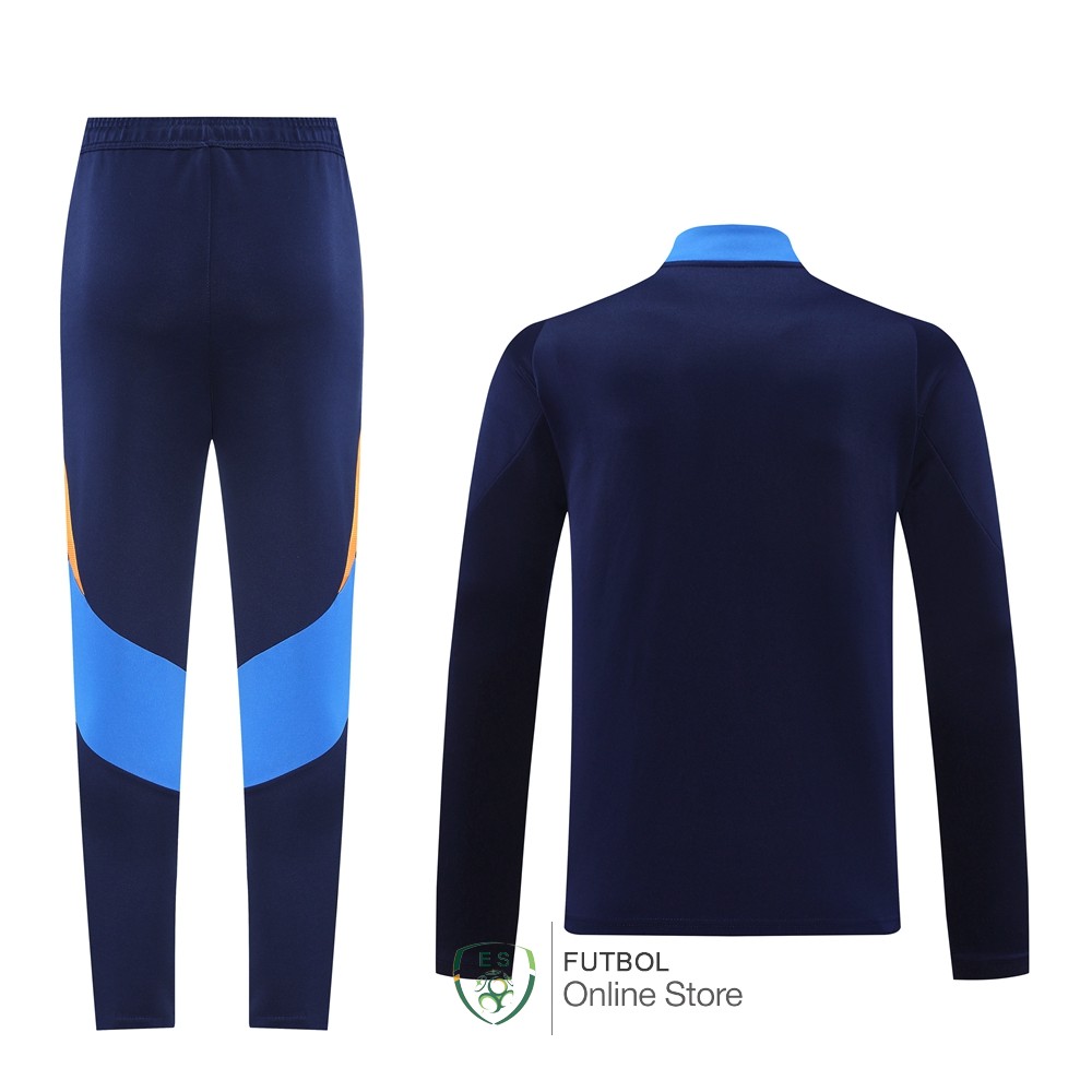 Conjunto Completo Ropa Deportiva Con Cremallera Larga Juventus 24/2025 Azul Marino Naranja
