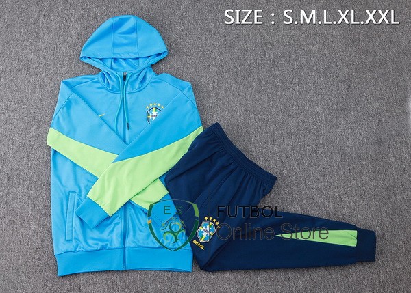 Conjunto Completo Chaqueta Con Capucha Brasil 2024 Azul Verde