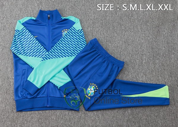 Conjunto Completo Ropa Deportiva Con Cremallera Larga Brasil 2024 Azul