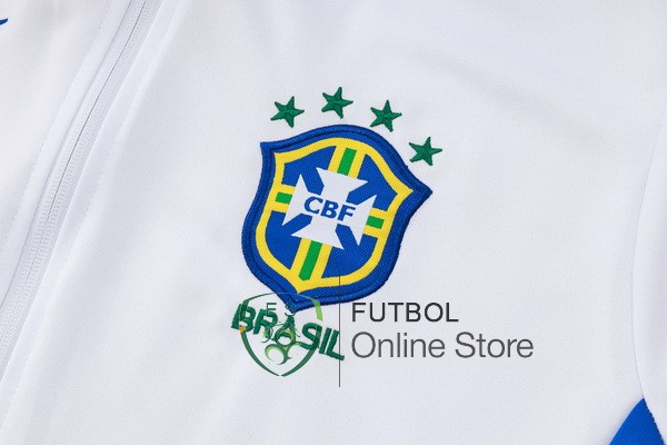 Conjunto Completo Ropa Deportiva Con Cremallera Larga Brasil 2024 Blanco Azul